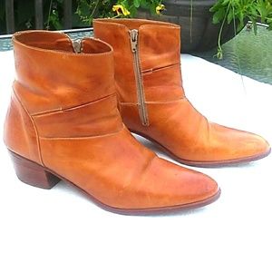 Mens Vintage Genuine Leather Short Cuban Heel Boots